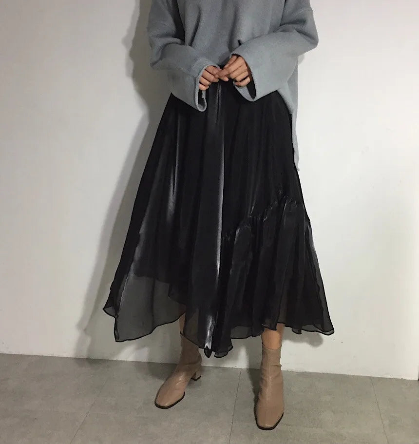 lovwvol A Line Japanese Harajuku Autumn Winter Women Skirt High Waist Solid Female Korean Streetwear Elegant Long Skirts