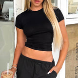 Spring New Short Sleeve T-Shirt Women Solid Simple Casual Soft All-Match Hot Basic Crop Tops Tees Summer Fashion