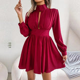 Lovwvol New Women's Autumn Winter Sexy Hollow Out Solid Color High Waist Large Swing Dress For Fashion