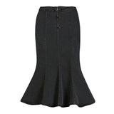 lovwvol Denim Slit Long Skirt Women Korean Fashion Vintage High Waist Bodycon Ruffles Mermaid Midi Skirt Elegant Chic Summer