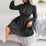 Lovwvol New Women's Autumn Winter Sexy Hollow Out Solid Color High Waist Large Swing Dress For Fashion