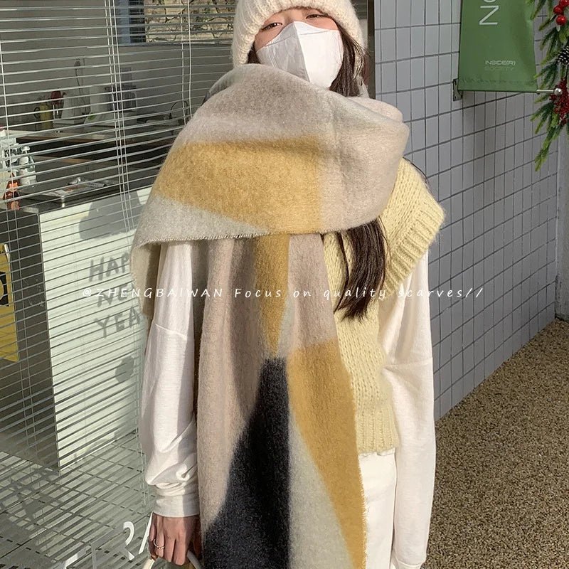 Lovwvol Winter Scarf Women Cashmere Warm Pashmina Plaid Foulard Female Scarves Wraps Thick Soft Bufanda Tassels Shawl Long Stole