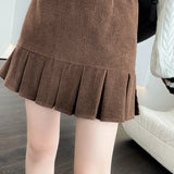 lovwvol Vintage Corduroy Pleated Skirt with Belt Women Autumn Winter Preppy Style High Waist A-line Mini Skirts Korean Fashion
