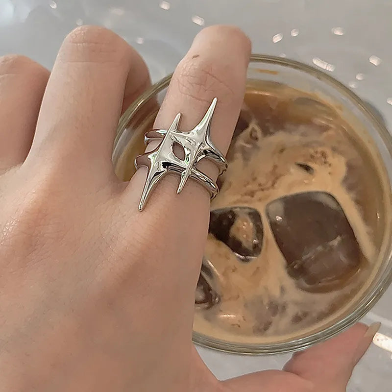 lovwvol Vintage Irregular Cross Star Couple Ring for Women Men Punk Gothic Sliver Color Adjustable Rings Y2K Egirl Jewelry Gift