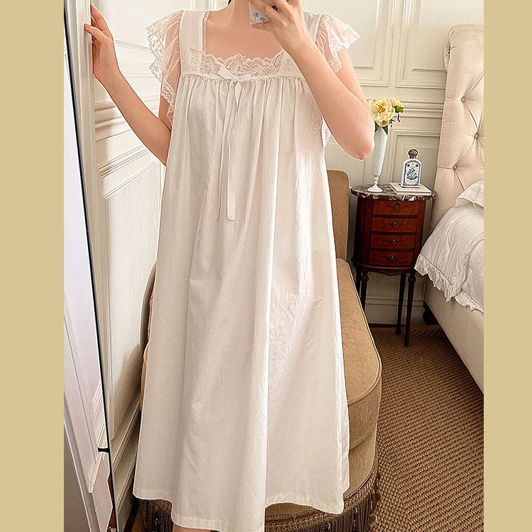 Lovwvol Summer Women Sleepwear Cotton Princess Dress White Sleeveless Nightdress Vintage Lady Girl Lace Nightgowns Pajamas Nightwear