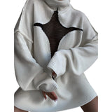 Lovwvol Y2K Star Pattern Mesh See Through Sweater Women Long Sleeve Turtleneck Knit Sweatshirt Autumn Y2K Aesthetic Loose Tops Knitwear