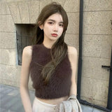 Lovwvol Pure Lustful Hot Girls Vintage Plush Warm Inside with A Vest for Women Autumn Winter Wear Cropped Crop Top Sexy Suspender Top