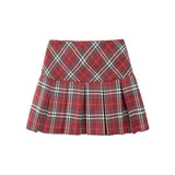 lovwvol Preppy Plaid Pleated Skirt Red Women Summer Vintage Korean Style High Waist Patchwork A-line Mini Skirt Harajuku