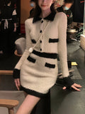 lovwvol Winter Knitted Suits Female French Vintage 2 Piece Dress Set Korean Faschion Y2k Crop Tops + Mini Skirts Office Lady Chic