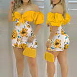 Lovwvol Women Fashion Off Shoulder Party Mini Romper Female Floral Print Playsuit Knotted Skorts Romper Trendy Summer Fits