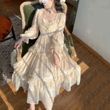 Lovwvol Hnewly Medieval Romantic French Court Style Dress Womens Spring Flare Sleeve High Waist Elegant Female Dress Vintage Long Dresses