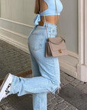 Lovwvol Womens Loose Fit Jeans Ripped Wide Leg For Women High Waist Blue Wash Casual Cotton Denim Trousers Summer Baggy Jean Pants