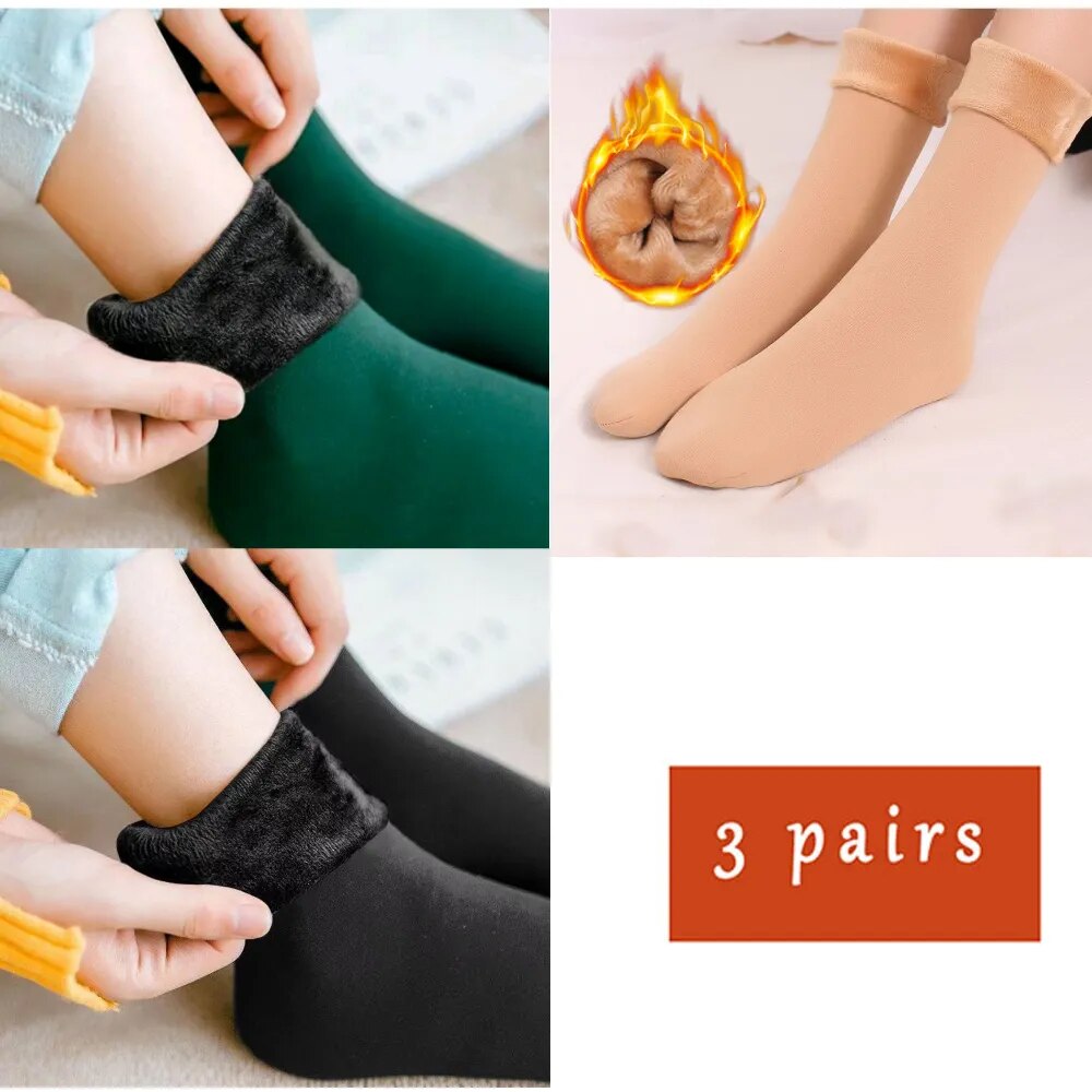 Lovwvol 3 Pairs Lot Women Men Winter Warm Thicken Thermal Snow Socks Solid Color Floor Socks Soft Velvet Wool Cashmere Home Dropshipping