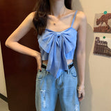 Lovwvol Summer Butterfly Knot Bow Tie Camisole Women Fashion Backless Cropped Camis Tank Tops