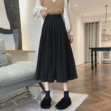 lovwvol Korean Style Women's Midi Skirt Autumn High-Waisted Corduroy Long Skirt Women College Style Pleated A-Line Skirts