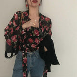 Lovwvol Blouses Women Retro Floral Chic Spring Fall Fashion Korean Ladies Blusas Mujer Lace-up Design Soft Female Long Sleeve Top Ins