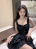 Lovwvol Gothic Goth Harajuku Sexy Slip Dress Ruffles Y2k Streetwear Dark Punk Cake Dresses Party Korean Fashion  Summer