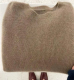 Lovwvol European goods autumn winter new round neck cashmere sweater female thick languid lazy wind dark gray sweater loose knit sweater