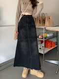 lovwvol Vintage Denim Long Skirt Mermaid Women Black A-line Patchwork High Waist Jean Maxi Skirt Streetwear Summer 90s Fashion