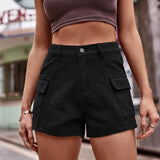 Lovwvol Women's Shorts Denim Summer hot pants jeans side pocket   high-waist cargo shorts women's elastic waist denim shorts women's
