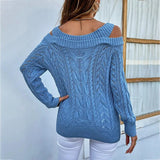 Lovwvol Strap Knitted Sweaters Autumn Spring V Neck Off The Shoulder Long Sleeve Loose Pullover Tops