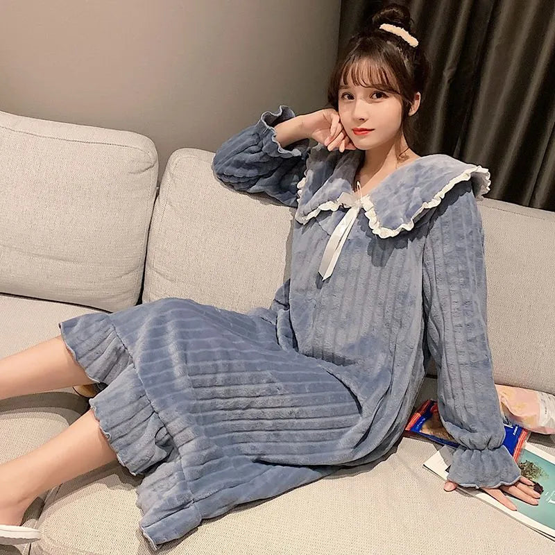 Lovwvol Square Collar Women Pajamas Set Winter Sleepwear Fleece Velvet 2 Piece Pant Home Suit Fluffy Korean Solid Piiama Warm Night Wear