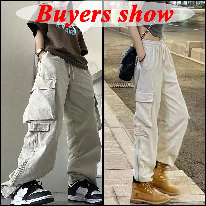 Lovwvol Vintage 90S Women's Cargo Pants Solid Color Streetwear Low Waist Trousers Female Autumn Overalls Baggy Straight Pants