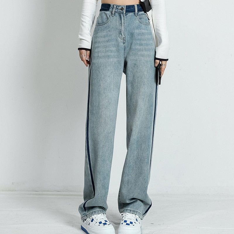Lovwvol Straight leg jeans women's spring and summer thin 2024 new high waist loose wide leg pants show thin design sense mop pants