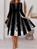 Lovwvol Hnewly Women V Neck Black White Print Classic Dress Lady Autumn Long Sleeve Slim Party Dress Elegant Three Quarter Sleeve Vintage Dress