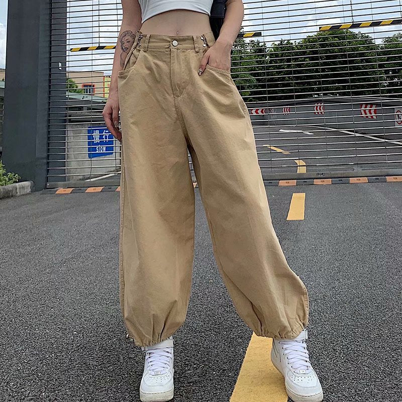 Lovwvol Bunching foot cargo pants women's retro Japanese series 2024 spring  summer new loose straight casual bloomers wide leg jeans
