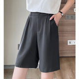 Lovwvol Summer Suit Shorts for Woman Korean Style High Waist Wide Leg Shorts Woman Solid Color Loose Knee Length Pants Femme