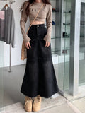 lovwvol Vintage Denim Long Skirt Mermaid Women Black A-line Patchwork High Waist Jean Maxi Skirt Streetwear Summer 90s Fashion