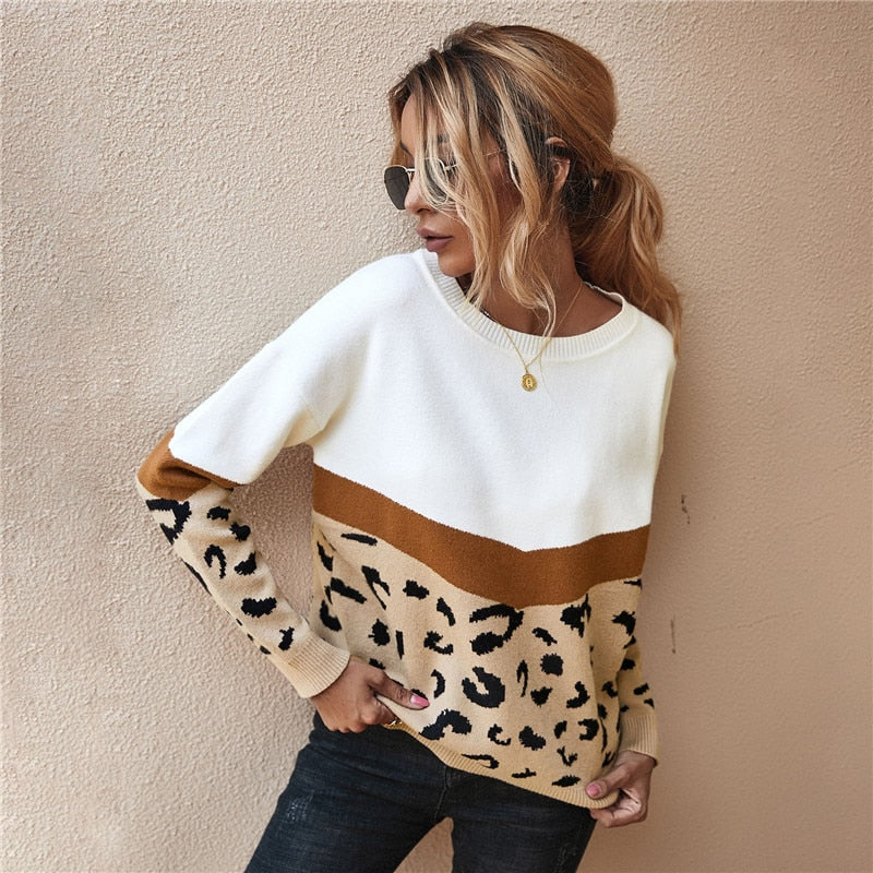 lovwvol Spring Fashion Leopard Women Sweater top Autumn Ladies O-Neck Full Sleeve Casual Jumper Knitted Female Oversize Pullovers