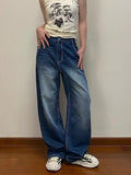 lovwvol Harajuku Printed Cargo Jeans Y2K Dark Blue Brown High Waist Streetwear 90S Baggy Trousers Women Pants Straight Wide Leg Pants