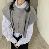 Lovwvol Vintage Sweater Vest Striped Shirt Two Piece Set for Women Korean Fashion Irregular Long Sleeve Autumn Winter Short Tops