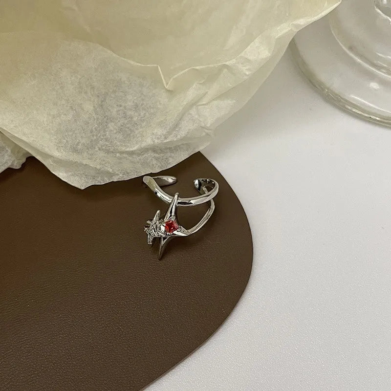 lovwvol Vintage Irregular Cross Star Couple Ring for Women Men Punk Gothic Sliver Color Adjustable Rings Y2K Egirl Jewelry Gift