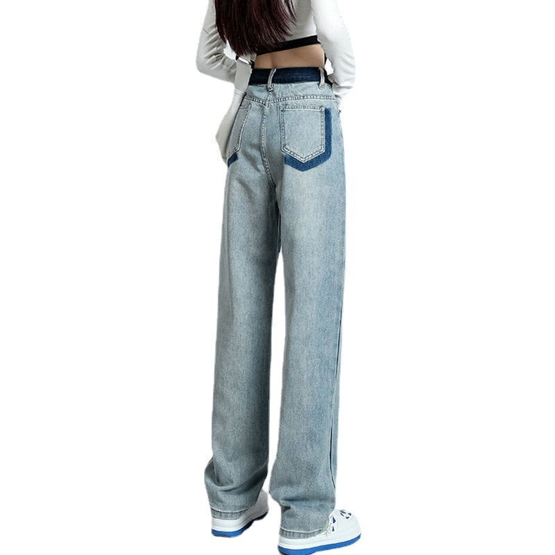 Lovwvol Straight leg jeans women's spring and summer thin 2024 new high waist loose wide leg pants show thin design sense mop pants
