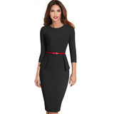 Lovwvol Hnewly Trendy Office Outfits Nice-forever Vintage Elegant Wear to Work with Belt Peplum vestidos Business Party Bodycon Office Career Women Dress Trendy Office Outfits