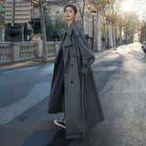 Lovwvol Style Loose Oversized X-Long Women's Trench Coat Double-Breasted Belted Lady Cloak Windbreaker Spring Fall Outerwear Grey