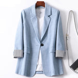 Lovwvol Blazers Women Trendy Patchwork Korean Chic Spring Loose Pockets Ladies Elegant Coats Single Button Minimalist Tops Plus Size 4XL