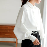 Women blouse vintage Turn-down Collar Spring Autumn Lantern sleeve women shirts white tops long sleeve shirt black ladies tunic