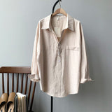 Lovwvol Minimalist Loose White Shirts for Women Turn-down Collar Solid Female Shirts Tops Spring Summer Blouses