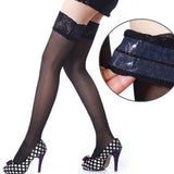 lovwvol New Sexy Fishnet Stocking Pantyhose Silicone Hollow Elastic Stockings for Women Lace Top High Thigh Tights Pantyhose Transparent