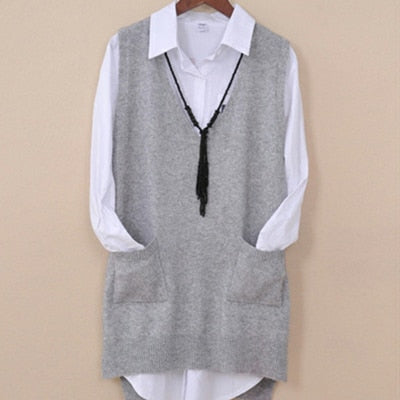 Women's Spring Autumn Cashmere Knitted Vest Both Sides Split Loose Sweater  Waistcoat Female Pullover Sleeveless Tops