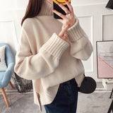 Lovwvol Christmas Party Outfits Fashion Thick High Collar Red Pink Knitted Sweater Women Tops Autumn Winter Loose 3 Color Knit Turtleneck Pullover Ladies Jumper
