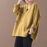 lovwvol Female new autumn and winter korean style plus size literary small V-neck single-pocket primer casual sweater outerwear