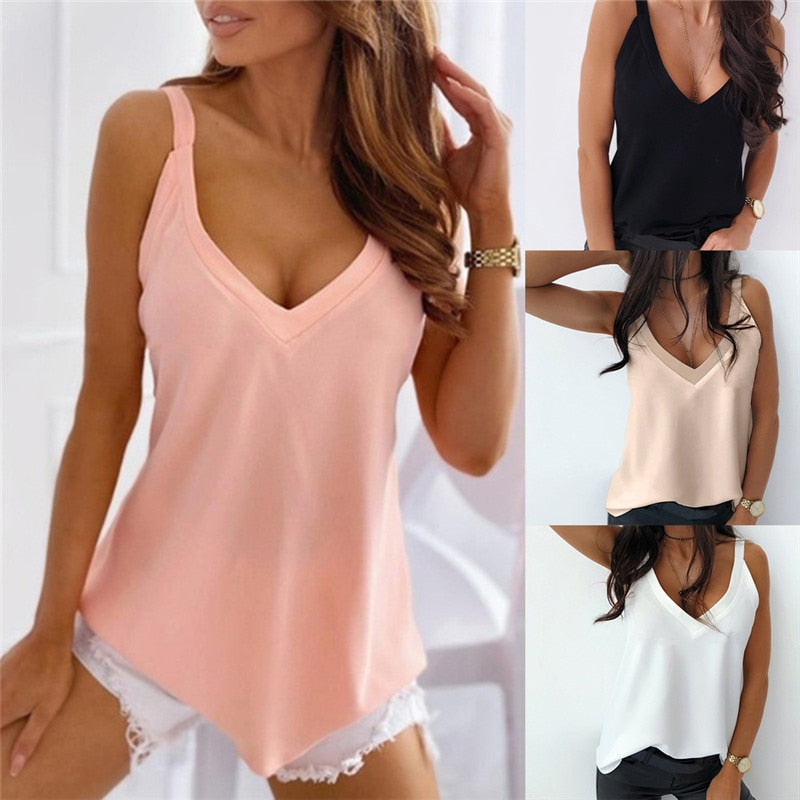 lovwvol  Summer Sexy V-Neck Sleeveless Blouse Shirt Women Elegant Solid Loose Hollow Out Tops New Lady Off Shoulder Plus Size Blusa