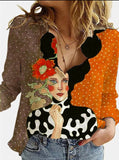 Lovwvol 3D Digital Portrait Letter Printing Casual Women's Blouse Spring Autumn New Loose Button Cardigan Long Sleeve Ladies Shirt