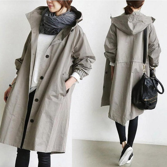 Fashion Womens Trench Coats Hooded Long Spring Autumn Windproof Lady Female Casual Clothes 8 Color Windbreaker Korean Style