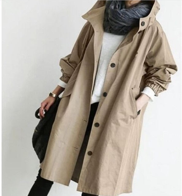 Fashion Womens Trench Coats Hooded Long Spring Autumn Windproof Lady Female Casual Clothes 8 Color Windbreaker Korean Style